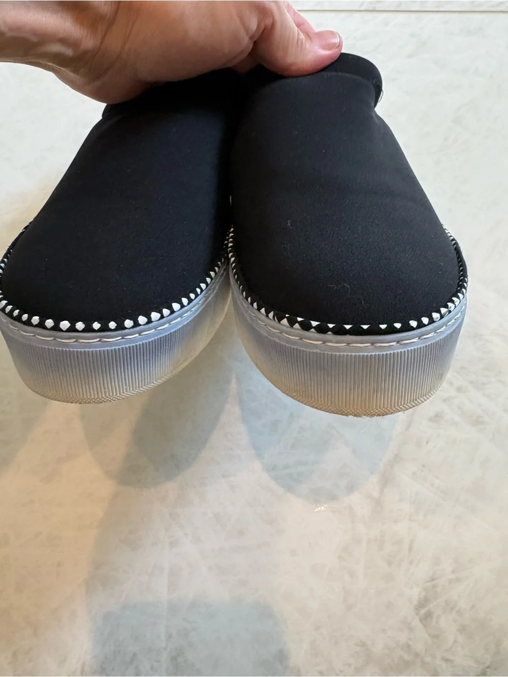 Stuart Weitzman Recovery Black Neoprene Slip On Sneaker Checkered Flat